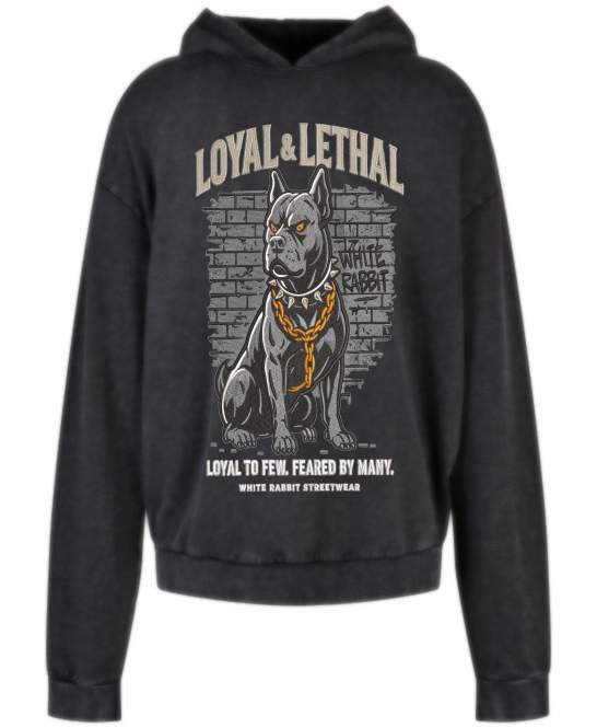 Loyal & Lethal Dog Acid-Wash Hoodie — Washed Black