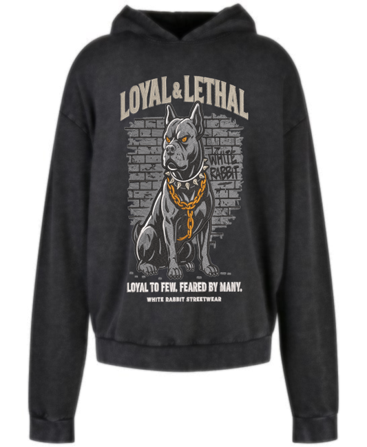 Loyal & Lethal Dog Acid-Wash Hoodie — Washed Black
