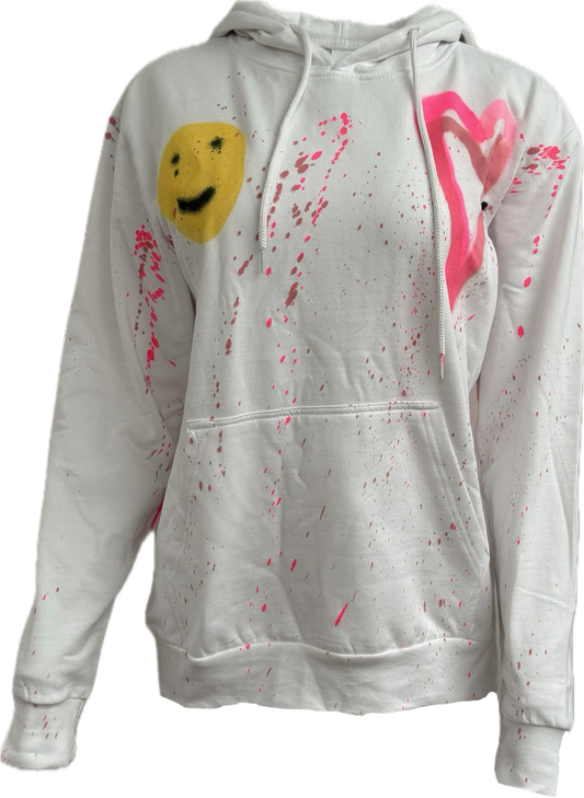 Pink Love Hearts with Smiley Face Graffiti Hoodies.