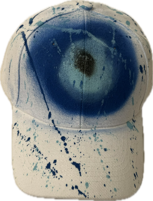 Northeast Fashion House Graffiti Baseball Cap Blue evil eye with blue paint splash’s.
