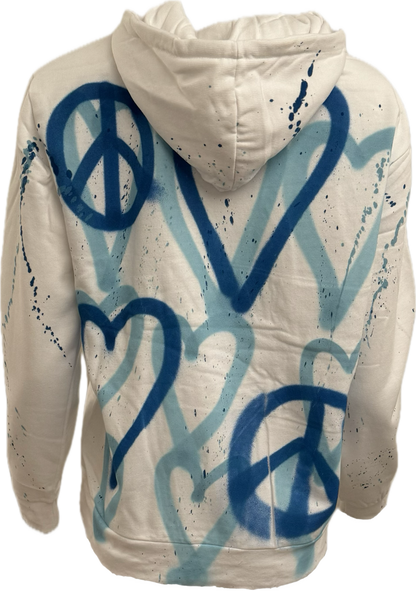 Blue Love Hearts with Peace sign Graffiti Hoodies.