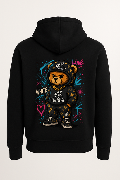 White Rabbit Graffiti Bear Hoodie – Statement Streetwear Lilac