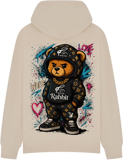 White Rabbit Graffiti Bear Hoodie – Statement Streetwear Lilac