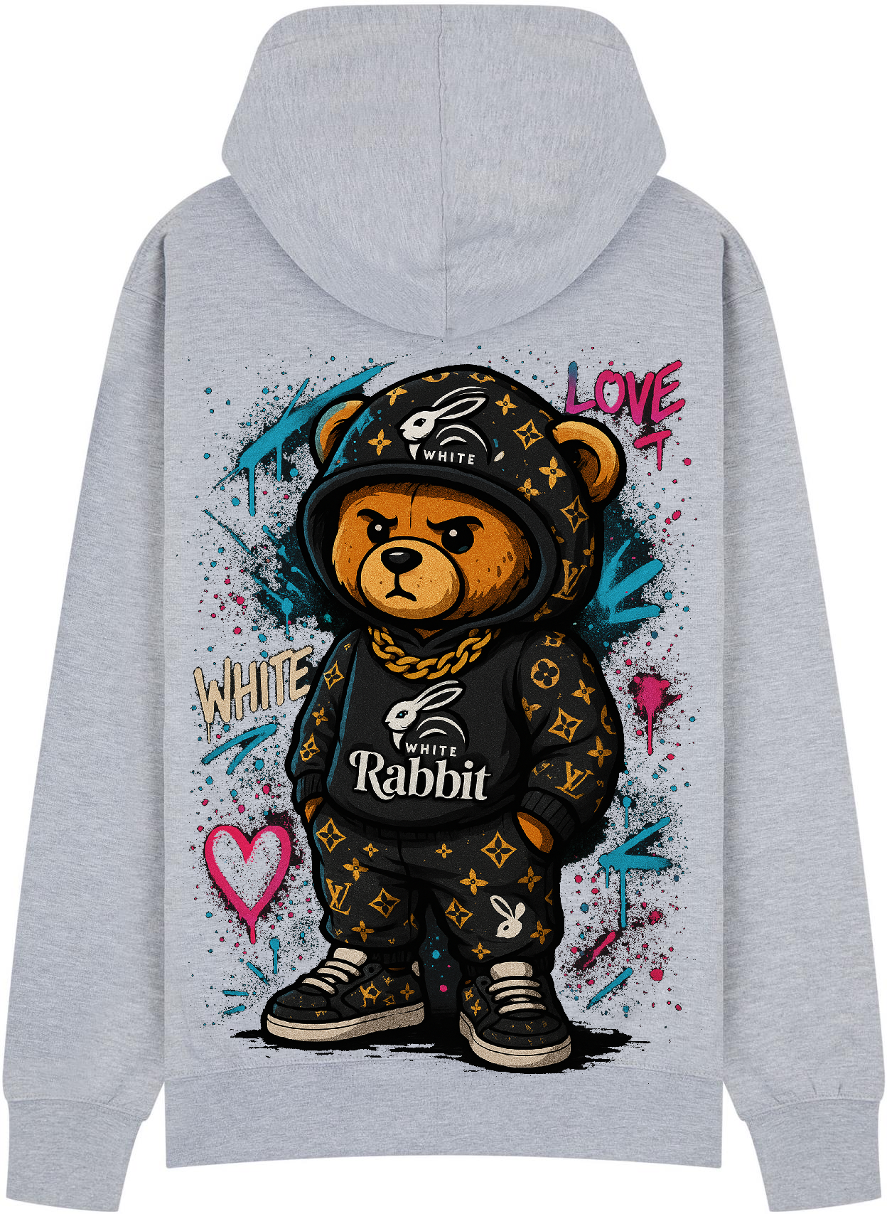 White Rabbit Graffiti Bear Hoodie – Statement Streetwear Lilac