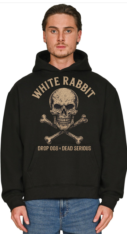 White Rabbit “Drop 008 – Dead Serious” Skull & Cross Bones Oversized Hoodie Heavyweight White Rabbit