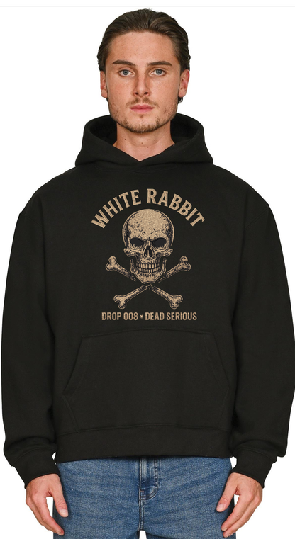 White Rabbit “Drop 008 – Dead Serious” Skull & Cross Bones Oversized Hoodie Heavyweight