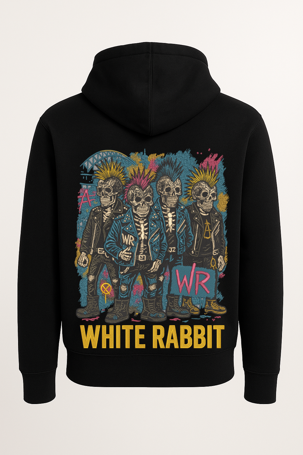 White Rabbit Punk Skulls Graffiti Hoodie – Black White Rabbit