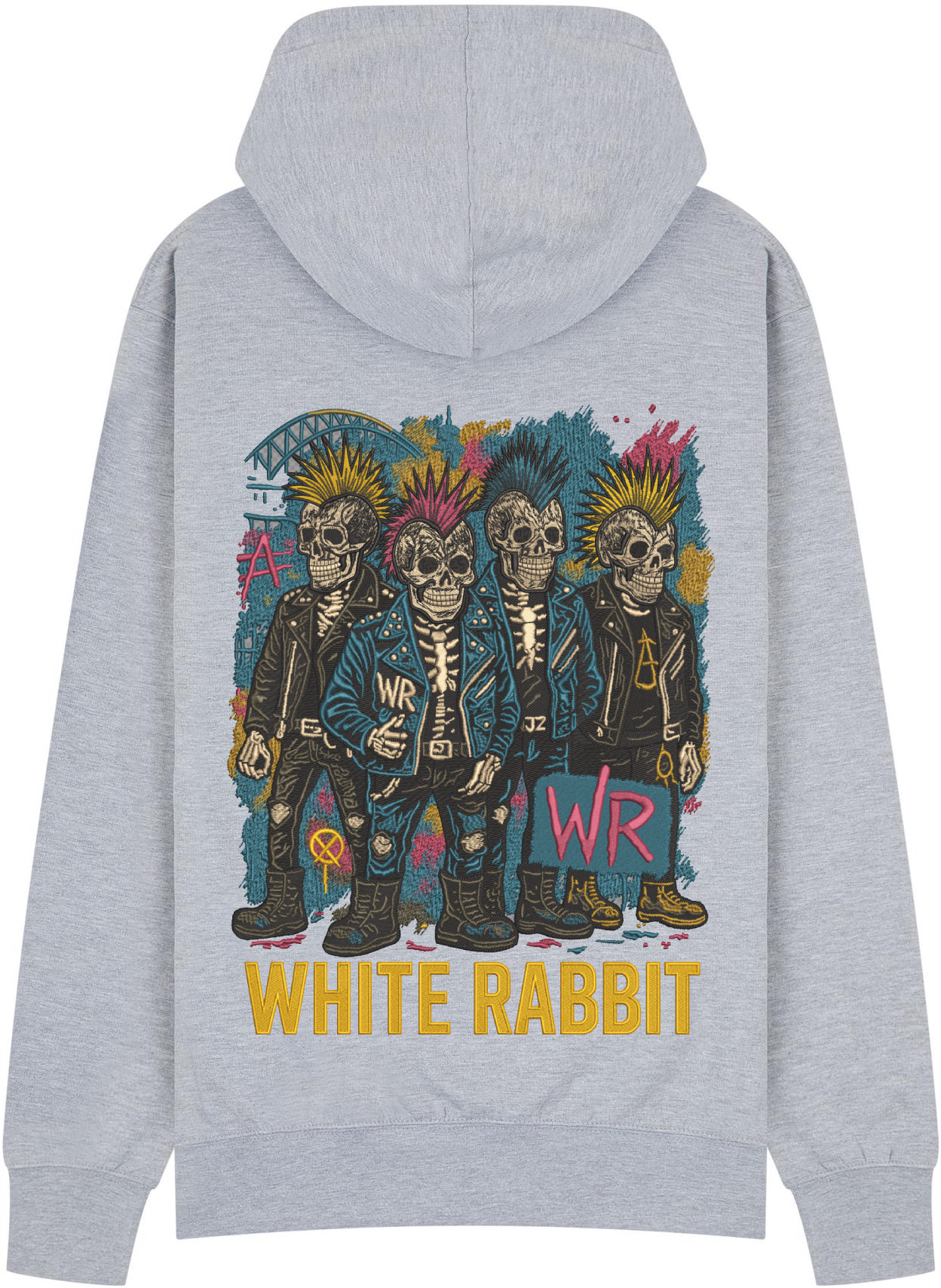 White Rabbit Punk Skulls Graffiti Hoodie – Black White Rabbit