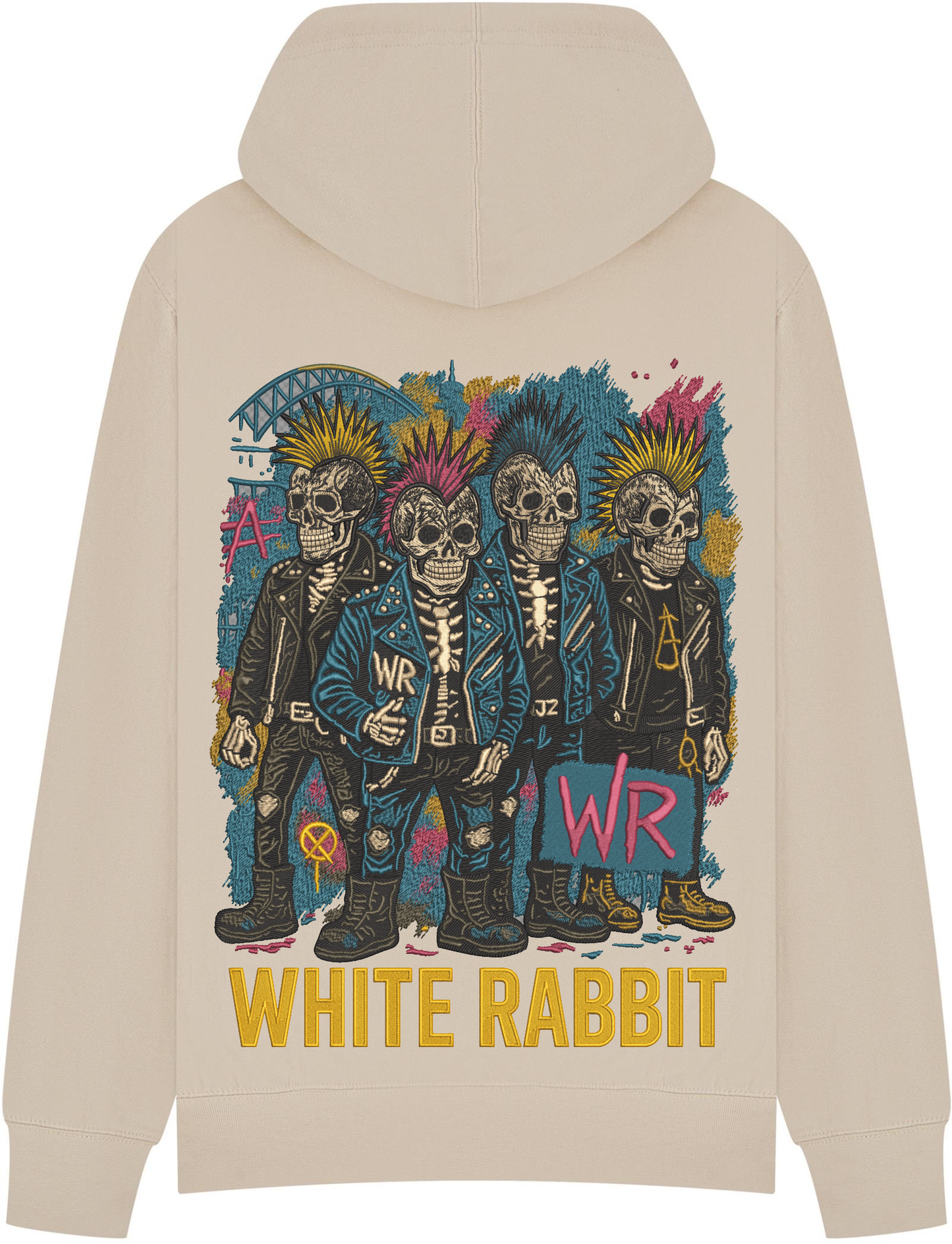 White Rabbit Punk Skulls Graffiti Hoodie – Black White Rabbit