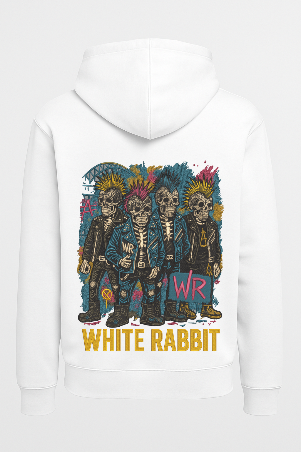 White Rabbit Punk Skulls Graffiti Hoodie – Black White Rabbit