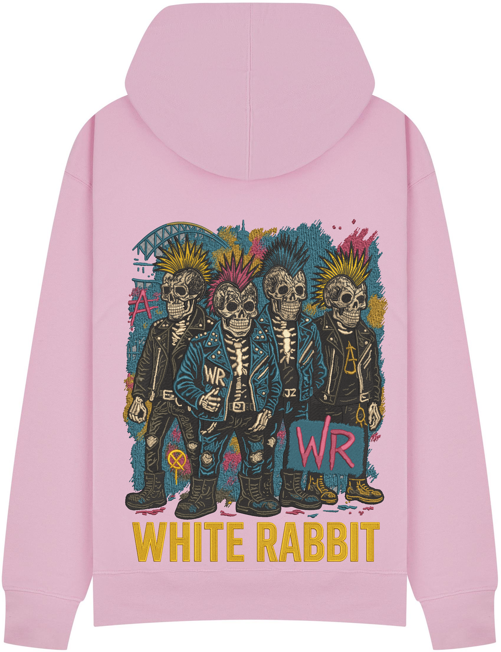 White Rabbit Punk Skulls Graffiti Hoodie – Black White Rabbit