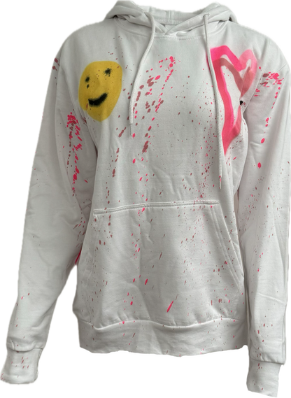 Pink Love Hearts with Smiley Face Graffiti Hoodies.