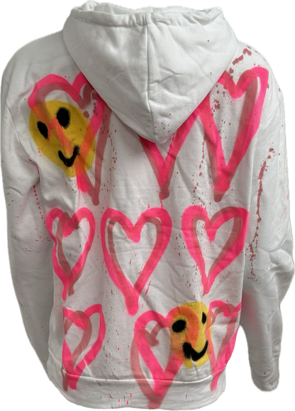 Pink Love Hearts with Smiley Face Graffiti Hoodies.