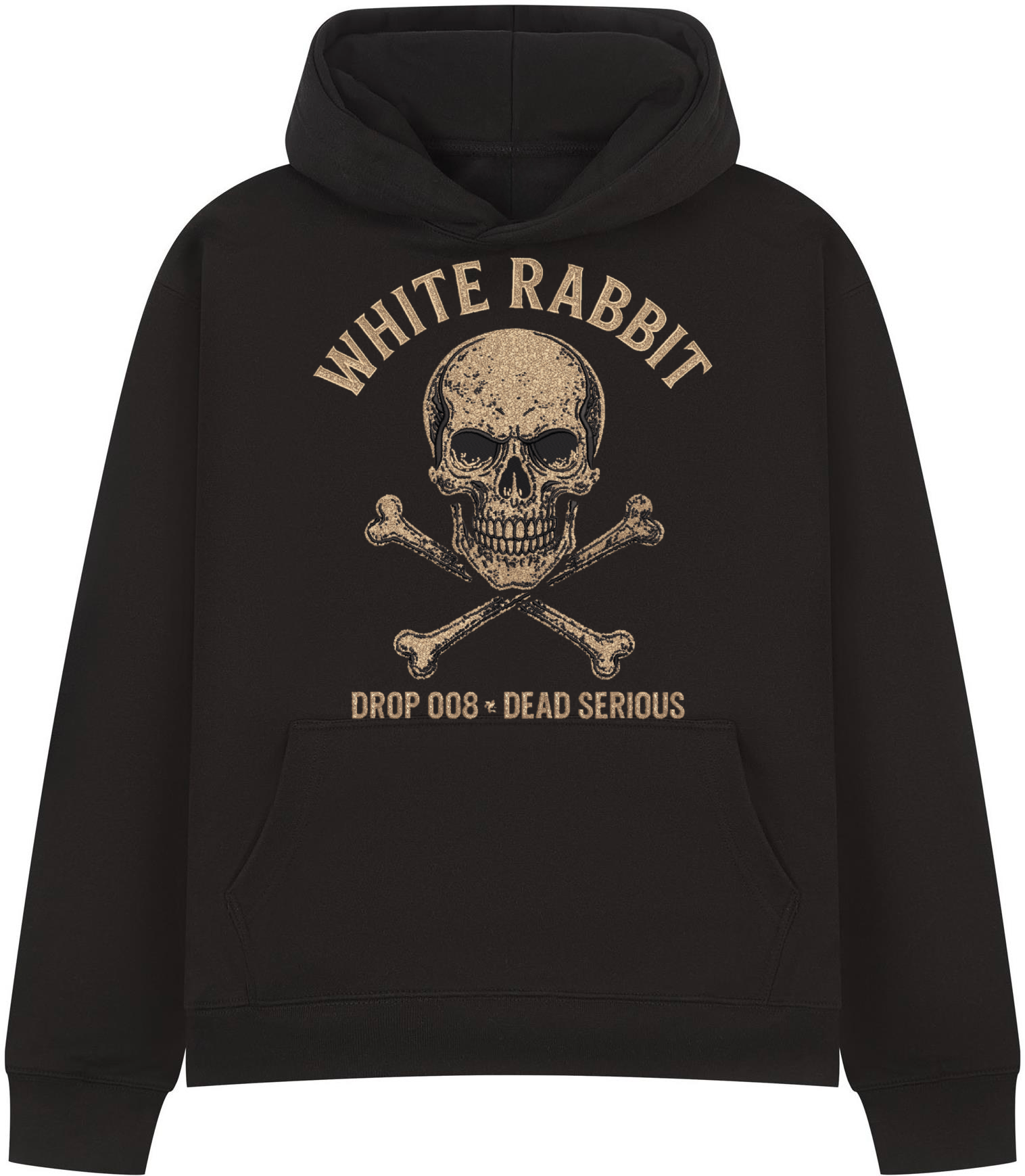 White Rabbit “Drop 008 – Dead Serious” Skull & Cross Bones Oversized Hoodie Heavyweight White Rabbit