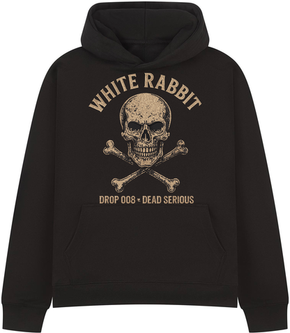 White Rabbit “Drop 008 – Dead Serious” Skull & Cross Bones Oversized Hoodie Heavyweight White Rabbit