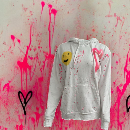 Pink Love Hearts with Smiley Face Graffiti Hoodies.