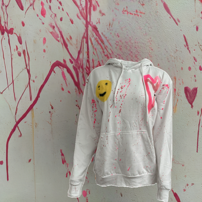 Pink Love Hearts with Smiley Face Graffiti Hoodies.