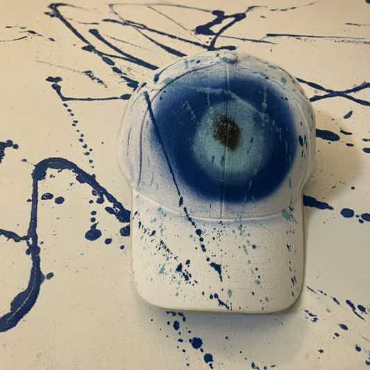 Northeast Fashion House Graffiti Baseball Cap Blue evil eye with blue paint splash’s.