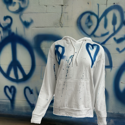 Blue Love Hearts with Peace sign Graffiti Hoodies.